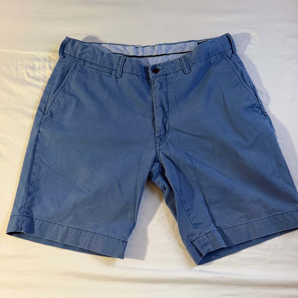 Polo Ralph Lauren Mens Blue Stretch Classic Fit Chino Shorts Size 35 Flat Front